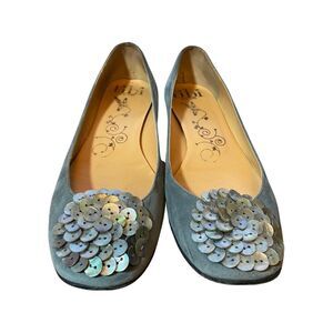 Tibi Women’s Grey Suede Flats Style Daisy Size 11 Button Flower Feature